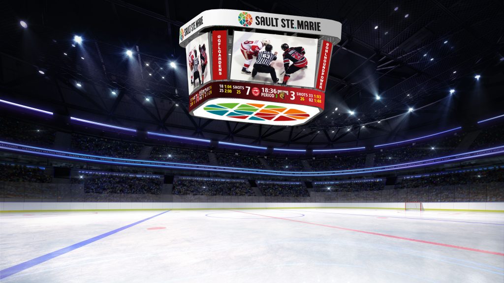 Sault Ste. Marie hockey video scoreboard.