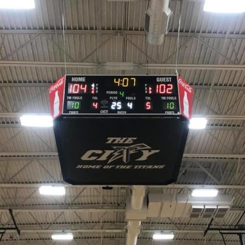 centre court scoreboard in a gym