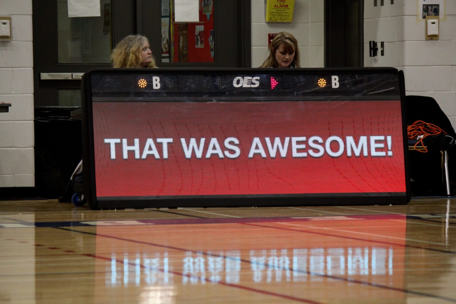 The front of an LED table that says " that was awesome"