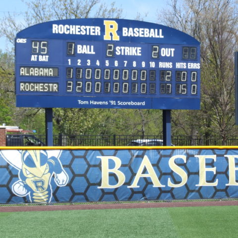 baseball scoreboard at rochester university