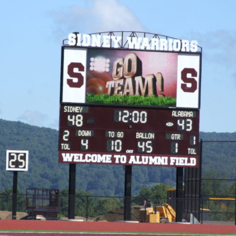 football scoreboard with video display