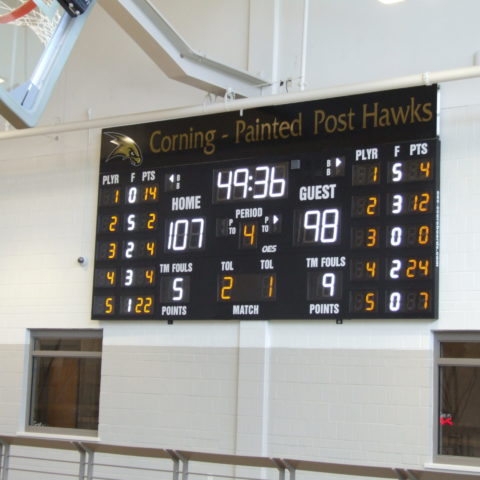 basketball scoreboard showing the final scores of the game