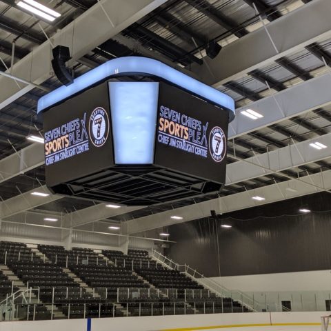 The video board at center ice at complex in Alberta